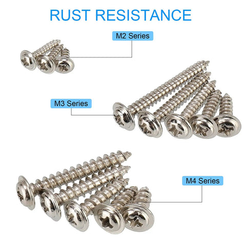 Top Shelf Boss Pack 420 Piece Phillips Truss And Wafer Head Self Tapping Wood Screws Assortment Kit With Washers M2 M3 M4 Series