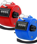 Slick 2 Pack Handheld Tally Clicker Counter 4 Digit Score Tracker in red and blue, rugged ABS build for sports and games.