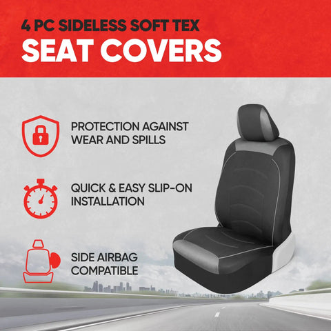 Black Cloth Car Seat Covers For Front Seats Premium Bucket Style Fits Cars Trucks SUVs With Removable Headrests Interior Protector For Stains And Spills Easy Install Built To Last No Mess, sideless design