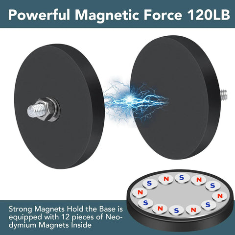Front view of DIYMAG 6-pack rubber-coated neodymium magnets with M8 threaded studs, 2.6-inch diameter