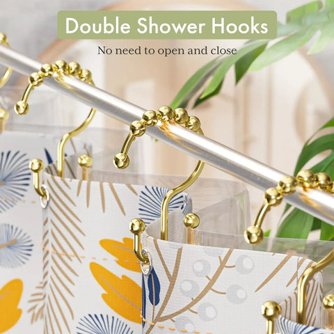 Gold Shower Curtain Hooks Rings 12 Pack Double Glide Stainless Steel Rust Resistant for Bathroom Curtain Rods