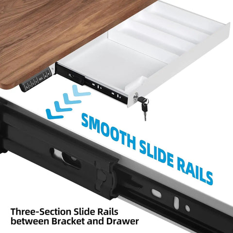 No Sweat Under Desk Drawer Storage With Heavy Duty Steel Tray And Secure Copper Lock for Papers, Laptops, and Pencils, featuring smooth slide rails.