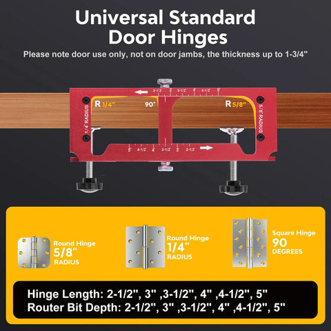 Unlock The Ultimate DIY Cheat Code With This Rock Solid Door Hinge Jig And Lock Installation Kit Featuring Precision Aluminum Templates and Adjustable Mortise Guides, displaying aluminum door hinge jig with measurements.