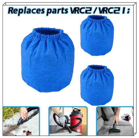 Cloth Filter Bag For Vacmaster 1.5 To 3.2 Gallon Wet Dry Vacuums And Armor All Models, Blue, Set of Three, VRC2 Replacement