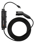 Portable EV Charger With 12 Amp Output, 25 Ft Rugged Cable, SAE J1772 Connector for Indoor Outdoor Use, Coiled on White Background