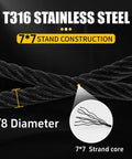 Top Shelf 1/8 Black T316 Stainless Steel Cable Railing 1200 Ft With Cable Cutter showcasing 7x7 strand construction and 1/8 diameter.