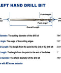 Diagram of Left Hand Drill Bit Set For Damaged Bolts And Screws, M35 Cobalt, measurement details and specifications shown.
