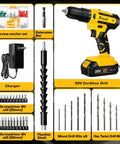 20V Cordless Drill Set With 2.0Ah Batteries, Pure Copper Motor, 30Nm Torque, accessories including screwdriver bits and drill bits
