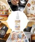 Waterproof Fabric Glue For Quick Dry, Clear Clothing Adhesive With Strong Hold, shown with craft and repair projects.