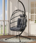 Comfy Hanging Egg Chair With Stand For Indoor Outdoor Use Wicker Patio Swing Chair With Cushions And Headrest Supports Up To 350 Pounds Cozy Ergonomic Back Support For Bedroom Garden Porch Dark Grey