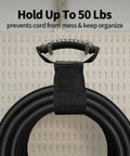 Heavy Duty 25 Foot Outdoor Extension Cord coiled with holder against a pegboard background