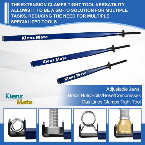 Offset Extension Wrench And Three Length Extension Clamps Set With Half Inch Quarter Inch And Three Eighths Inch Drive Adapters A Handy Workhorse Vise Grip Ratchet Extensions For Tight Spaces Pro Grade Automotive And DIY Tool Kit, showing adjustable jaws and clamps.