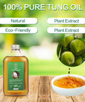 Nifty Pure Tung Oil 11.8 Ounce Bottle Natural Wood Finish displayed on a wooden surface, highlighting its eco-friendly properties.
