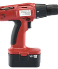 Hardcore 18V Cordless Drill With Rock Solid Keyless Chuck And 16 Click Torque Dial Reversible Motor Plus Complete Battery Kit And Rugged Carry Case For Garage Ripping Tasks side view of drill with black and red colors