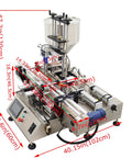 No Sweat Desktop Fully Automatic Double Head Paste Filling Machine For Viscous Sauces And Syrups With 10 To 100 Ml Capacity showing dimensions.