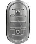 Front view of a 6-inch round duct access door with metal body, rubber gasket, and tightening knob