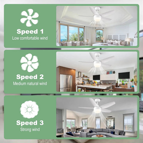 White 40 Inch Ceiling Fan With Lights And Remote Modern 5 Blade Design Quiet Noiseless Reversible Motor in various indoor settings