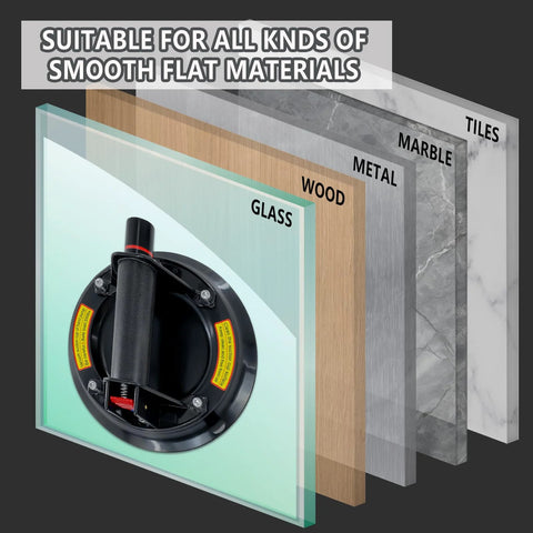 Front view: two 8-inch glass suction cups lifters with black handles for lifting large glass up to 880 lbs