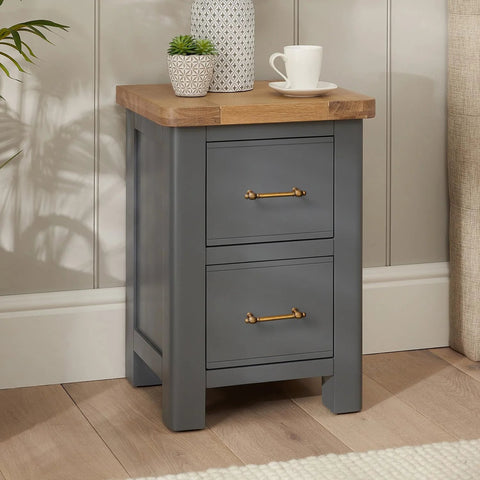 Gray wooden cabinet with Six Pack Antique Brass Cabinet Pulls in Zinc Alloy for Kitchen and Furniture 5.04 Inch Center To Center