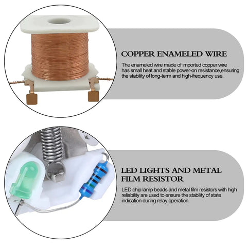 Two Pack Electromagnetic Power Relays 8 Pin DPDT 2NO 2NC 10A 110 120 VAC Coil With Socket Base LED Indicator DIN Rail Mount The Must Have Upgrade For Home HVAC Motors Pumps And Industrial Control Panels copper coil and LED indicator close-up