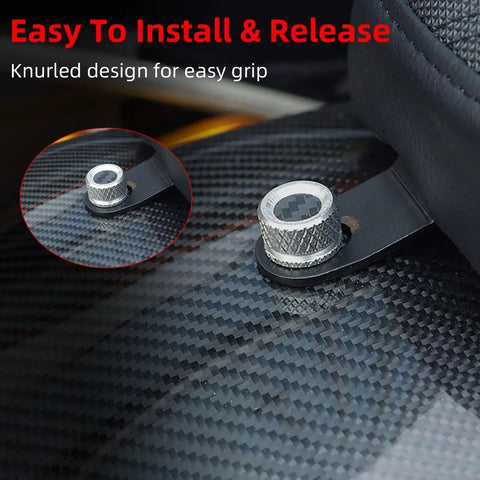 No Sweat Quick Swap Rear Seat Bolt Featuring Carbon Fiber Knob And Aircraft Grade Aluminum For Sweet Motorcycle Mods close-up on knurled design.