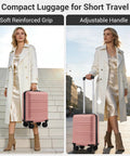 Kono 15-inch nude/rose pink underseat carry-on luggage with smooth spinner wheels (front and side views)
