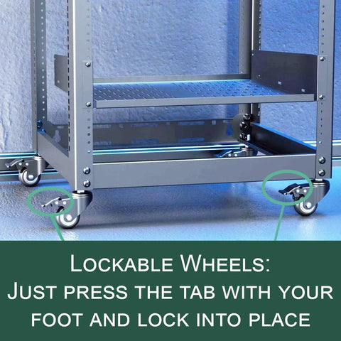 Stem caster wheels for AV racks, 2-inch lockable, M8 stem, pack of 4, silver metal