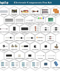 Electronic Component Fun Kit With Ebook Upgrade Starter Kit Includes Breadboard Jumpers PCB Soldering Kit LEDs And Resistors For Arduino Raspberry Pi ESP32 And ESP8266 Projects And Hands On Learning, showing various components including jumpers, LEDs, and resistors.