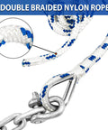 Close-up of double braided nylon rope and shackle from Portable Galvanized Fluke Anchor Kit For 12 To 22 Foot Boats Includes 8 Lb Fluke Anchor