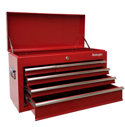 Beefy Portable Metal Tool Chest With Six Drawers, 24 Inch Tool Cabinet, Ball Bearing Drawer Slides, Central Lock, Steel Tool Storage