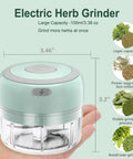 Handy 3.5 Inch Electric Herb Grinder With Brush And Scoop Cordless Usb Rechargeable Food Chopper For Spices Garlic Bpa Free stainless steel blades on hand.