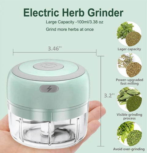 Handy 3.5 Inch Electric Herb Grinder With Brush And Scoop Cordless Usb Rechargeable Food Chopper For Spices Garlic Bpa Free stainless steel blades on hand.