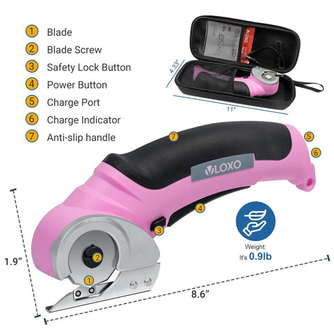 Cordless Electric Scissors With Safety Lock, The Ultimate Mini Rotary Cutter For Cardboard, Leather, Felt, Fabric, Rug, Vinyl, Paper And More, 4.2V Portable Shears In Pink