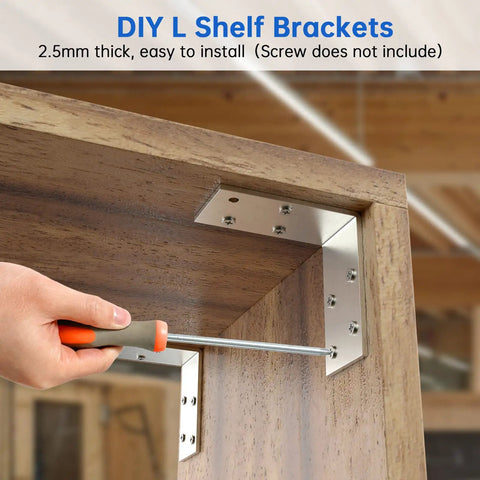 Person installing Beefy Heavy Duty 8 Pack L Brackets 3x3 Inch Galvanized Corner Braces For Wood Beams, Shelving, Framing, And Fencing