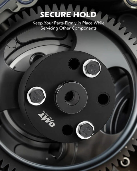 Close-up of gear in Pro Grade 11 Piece Camshaft Timing Tool Set For Cummins ISX QSX X15 Diesel Engines with holding tool in place
