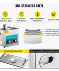 Ultasonic Parts Cleaner With Lid And Handle For Jewelry, Vinyl Records, Eyeglasses, Dentures, Contact Lenses, Coins, Metal Fasteners, And Small Tools. Portable Ultra Sound Washing Machine For Deep Cleaning Tough Grime At Home Or On Go. showing 304 stainless steel material and features.