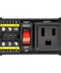 DIN Rail Mount 120V Power Strip Module With NEMA 5 To 15R Receptacle Grounded 3 Prong Outlet Rocker Switch Resettable Thermal Circuit Breaker Overload Protector 15 Amp 1 Outlet, front view