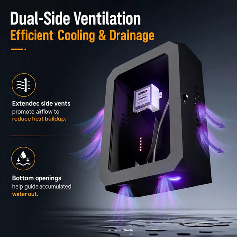 Heavy Duty Steel EV Charger Enclosure Weatherproof Outdoor Charging Station Box With Secure Keyless Combo Lock showing dual-side ventilation.