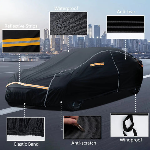 All Weather Six Layer Car Cover For Sedans 185 Inch Exterior Shield With Zipper And UV Protection features