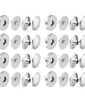 20 Set Metal Snap Button Kit For DIY Fashion Projects, 14mm round clasps with fabric base and cap, silver buttons displayed