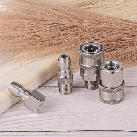 4pc stainless steel pressure washer quick-connect couplers (1/4 in NPT), male and female fittings
