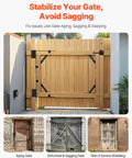 Anti Sag Gate Corner Brace Bracket Kit With Latch Lock For Shed Doors, Corral And Driveway Gates, shown on wooden gate