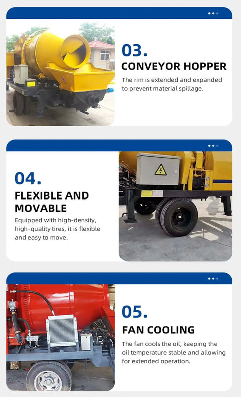 Hardcore Automatic Concrete Mixer Pump With Dead Simple PLC Controls And High Volume Grout Delivery For Foolproof Foundation Pouring And Zero Hassle Job Site Setup with conveyor hopper feature.