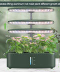 Indoor Hydroponics Garden Kit With 12 Pods LED Grow Light Auto Timer Adjustable Height Up To 17 Inches with lush herbs
