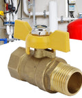 Heavy Duty Brass G1/2 Male Thread Ball Valve To Gas Shut Off Control Locks Tight And Handles Tough Plumbing Jobs Without Skip Or Miss While Guaranteeing Steady Flow Daily, close-up with yellow handle.