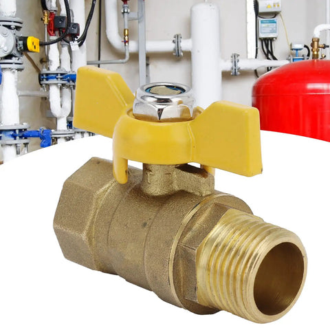 Heavy Duty Brass G1/2 Male Thread Ball Valve To Gas Shut Off Control Locks Tight And Handles Tough Plumbing Jobs Without Skip Or Miss While Guaranteeing Steady Flow Daily, close-up with yellow handle.