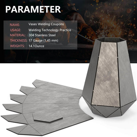 Beginner Welding Practice Kit 17 Gauge 304 Stainless Steel Plate For TIG MIG Mastery shown with vase project setup