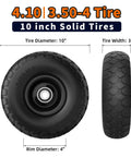 Flat Free 4.10/3.50-4 Solid Tire Wheel Kit 10 Inch Airless Replacement With 5/8 Inch Bearings Heavy Duty 500Lb Capacity