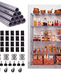4 Pack 74 Inch Wire Shelving Post Set With Eight Heavy Duty Chrome Pole Sections And Fifty Shelf Clips In Black Finish