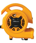 Side view of the Mini Mighty 1/5 HP 800 CFM Centrifugal Air Mover For Fast Carpet Drying Floors Furniture And More Yellow